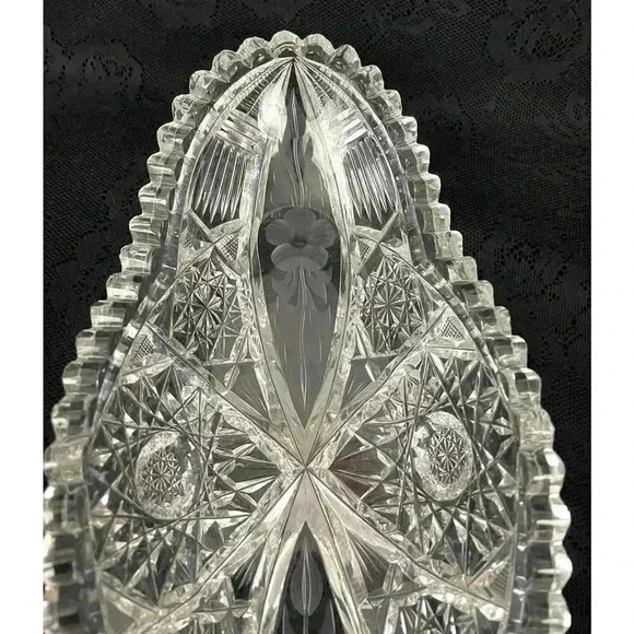 VTG American Brilliant Clear Cut Glass Oblong Relish Tray Celery Bowl 11" HEAVY - Picture 8 of 16